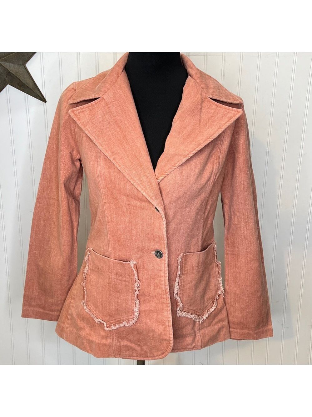 Vintage 70’s Pale Pink Blazer with Frayed Pockets Size Extra Small